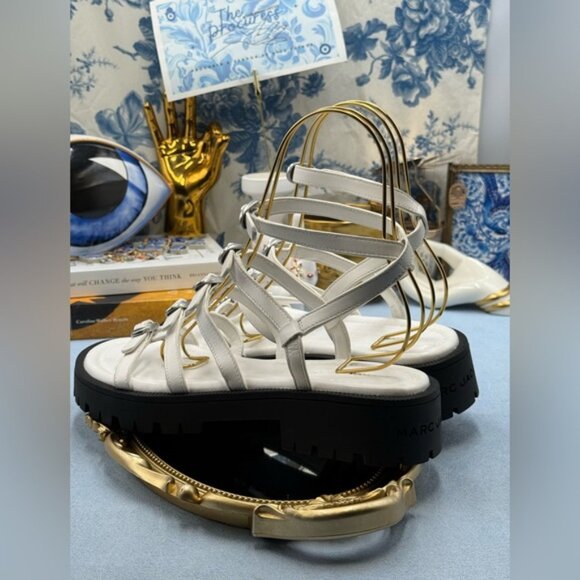 🆕 MARC JACOBS 🧿 NWOB The Kiki Gladiator Lug Sandals, White Leather - Sz 9M - Picture 11 of 14